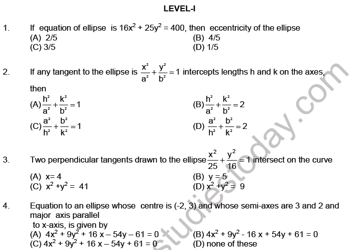 JEE Mathematics Ellipse MCQs Set A, Multiple Choice Questions